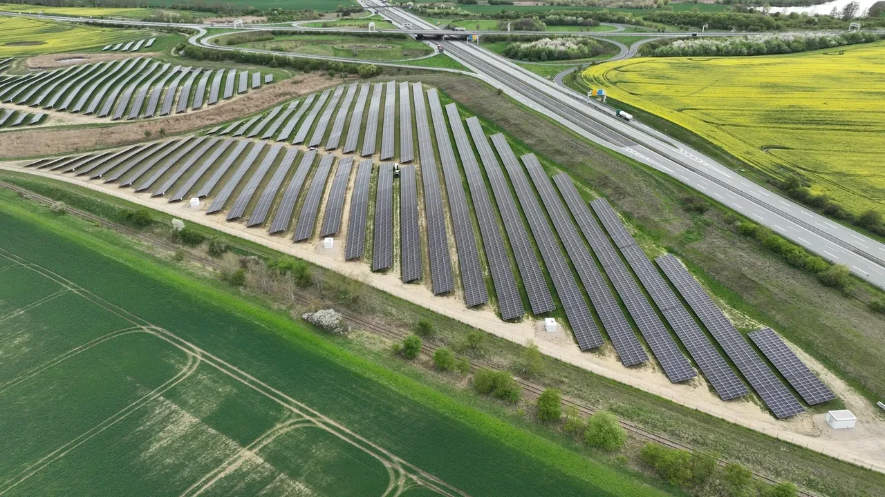 Large-scale solar park aerial view
